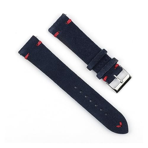 EDVENA Hochwertiges Wildleder Vintage Uhrenarmbänder Blau Uhrenarmbänder Ersatzband For Uhrenzubehör 18mm 20mm 22mm 24mm (Color : DarkBlue-Red Line, Size : 24mm) von EDVENA