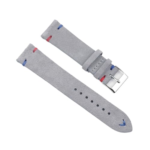 EDVENA Hochwertiges Wildleder Vintage Uhrenarmbänder Blau Uhrenarmbänder Ersatzband For Uhrenzubehör 18mm 20mm 22mm 24mm (Color : Gray-Red Blue Line, Size : 18mm) von EDVENA