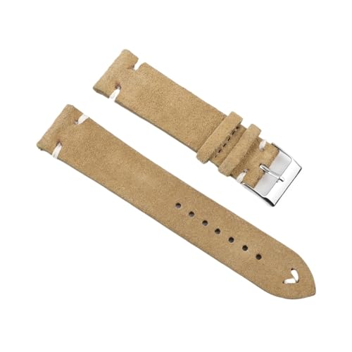 EDVENA Hochwertiges Wildleder Vintage Uhrenarmbänder Blau Uhrenarmbänder Ersatzband For Uhrenzubehör 18mm 20mm 22mm 24mm (Color : Khaki-White Line, Size : 18mm) von EDVENA