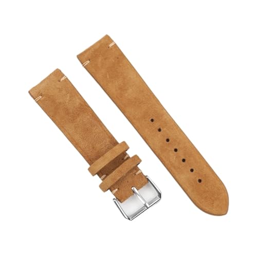 EDVENA Hochwertiges Wildleder Vintage Uhrenarmbänder Blau Uhrenarmbänder Ersatzband For Uhrenzubehör 18mm 20mm 22mm 24mm (Color : Tan, Size : 24mm) von EDVENA