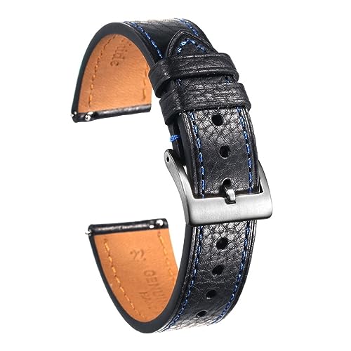 EDVENA Italien Uhrenarmband Aus Echtem Rindsleder For Herren, Vintage, Weich, Handgefertigt, Aus Leder, Uhrenarmbänder Mit Schnellverschluss, 22 Mm, 18 Mm, 20 Mm (Color : 119BLK-BLU, Size : 22mm) von EDVENA