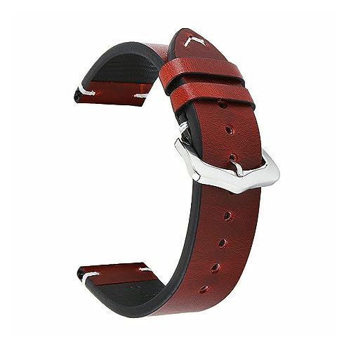 EDVENA Kalbsleder-Uhrenarmband 18 Mm 19 Mm 20 Mm 21 Mm 22 Mm 24 Mm Uhrenarmband Nähte Aus Echtem Leder Uhrenarmband Retro-Armband Mit Pins (Color : Red, Size : 20mm) von EDVENA