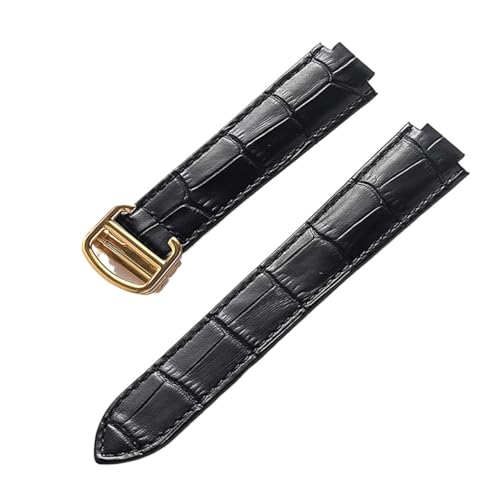 EDVENA Kompatibel Mit Cartier Blue Balloon Lederuhr Mit Herren- Und Damen-Kalbsleder-Faltband Groß, Mittel Und Klein (Color : Black gold buckle, Size : 16X9mm) von EDVENA