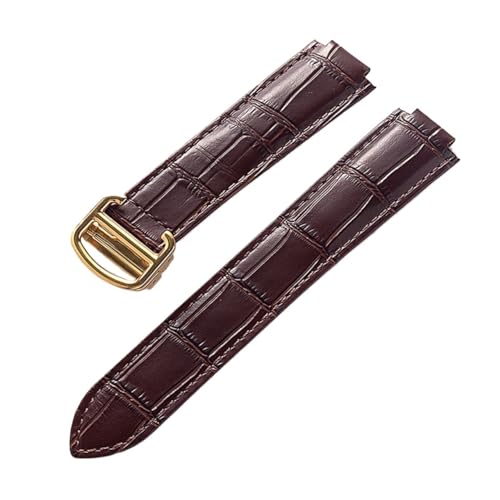 EDVENA Kompatibel Mit Cartier Blue Balloon Lederuhr Mit Herren- Und Damen-Kalbsleder-Faltband Groß, Mittel Und Klein (Color : Brown gold, Size : 22X14mm) von EDVENA