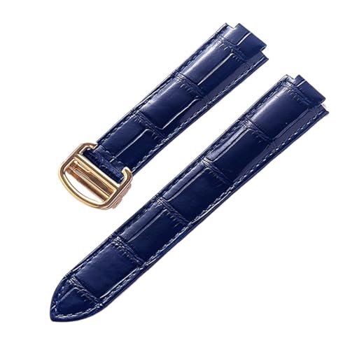 EDVENA Kompatibel Mit Cartier Blue Balloon Lederuhr Mit Herren- Und Damen-Kalbsleder-Faltband Groß, Mittel Und Klein (Color : Dark blue gold, Size : 18X11mm) von EDVENA