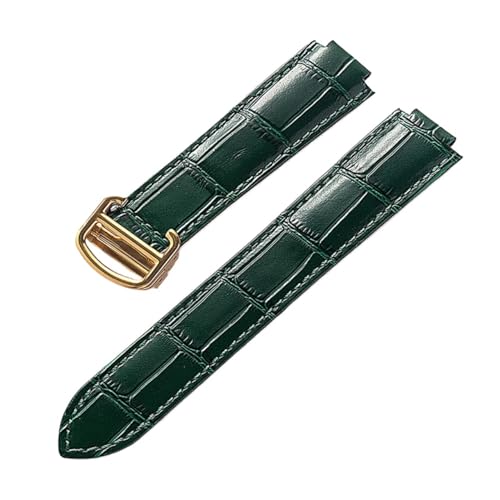 EDVENA Kompatibel Mit Cartier Blue Balloon Lederuhr Mit Herren- Und Damen-Kalbsleder-Faltband Groß, Mittel Und Klein (Color : Green gold buckle, Size : 20X12mm) von EDVENA