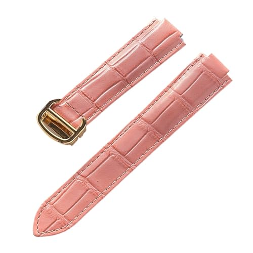 EDVENA Kompatibel Mit Cartier Blue Balloon Lederuhr Mit Herren- Und Damen-Kalbsleder-Faltband Groß, Mittel Und Klein (Color : Peach pink gold, Size : 16X8mm) von EDVENA