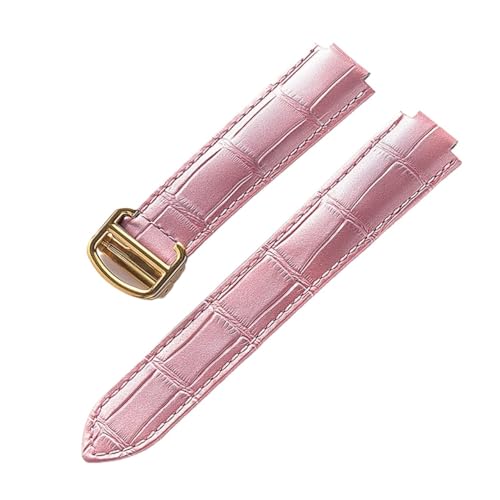 EDVENA Kompatibel Mit Cartier Blue Balloon Lederuhr Mit Herren- Und Damen-Kalbsleder-Faltband Groß, Mittel Und Klein (Color : Pink gold buckle, Size : 18X10mm) von EDVENA