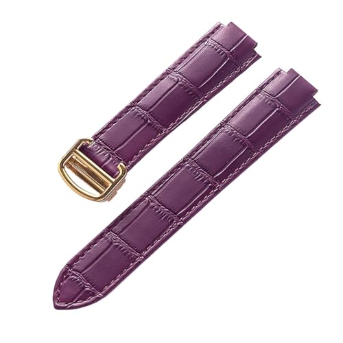 EDVENA Kompatibel Mit Cartier Blue Balloon Lederuhr Mit Herren- Und Damen-Kalbsleder-Faltband Groß, Mittel Und Klein (Color : Purple Gold Buckle, Size : 16X8mm) von EDVENA