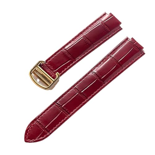 EDVENA Kompatibel Mit Cartier Blue Balloon Lederuhr Mit Herren- Und Damen-Kalbsleder-Faltband Groß, Mittel Und Klein (Color : Red gold buckle, Size : 14X8mm) von EDVENA