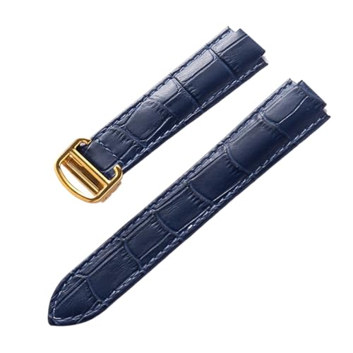 EDVENA Kompatibel Mit Cartier Blue Balloon Lederuhr Mit Herren- Und Damen-Kalbsleder-Faltband Groß, Mittel Und Klein (Color : Royal blue gold, Size : 16X8mm) von EDVENA