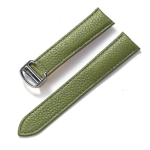 EDVENA Kompatibel Mit Cartier Tank Litchi Grain Soft Leather Leather Strap Herren Damen Faltschnalle Uhrenzubehör (Color : Olive green, Size : 15mm) von EDVENA