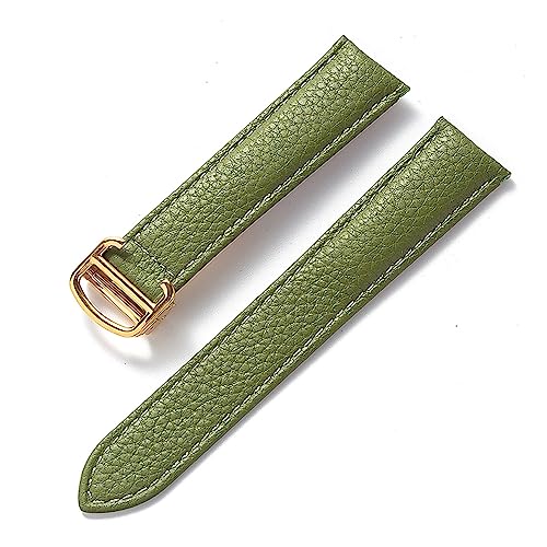 EDVENA Kompatibel Mit Cartier Tank Litchi Grain Soft Leather Leather Strap Herren Damen Faltschnalle Uhrenzubehör (Color : Olive green gold, Size : 13mm) von EDVENA