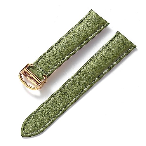 EDVENA Kompatibel Mit Cartier Tank Litchi Grain Soft Leather Leather Strap Herren Damen Faltschnalle Uhrenzubehör (Color : Olive green gold, Size : 15mm) von EDVENA