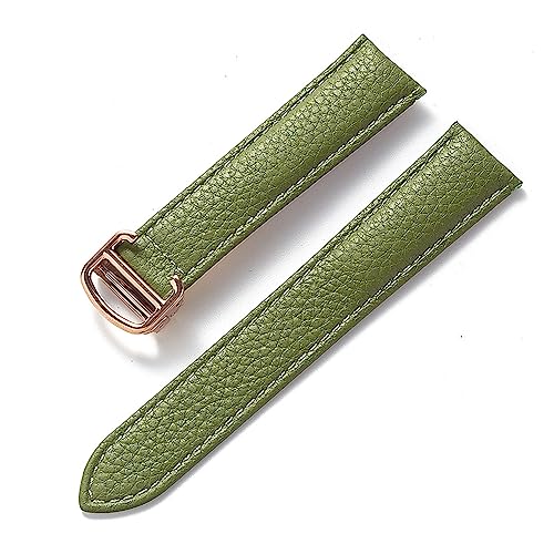 EDVENA Kompatibel Mit Cartier Tank Litchi Grain Soft Leather Leather Strap Herren Damen Faltschnalle Uhrenzubehör (Color : Olive green rose, Size : 14mm) von EDVENA