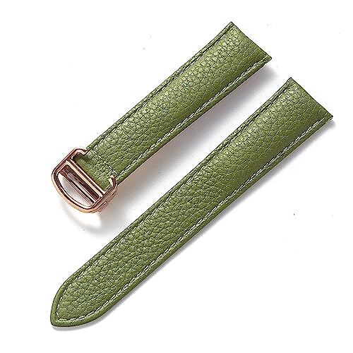 EDVENA Kompatibel Mit Cartier Tank Litchi Grain Soft Leather Leather Strap Herren Damen Faltschnalle Uhrenzubehör (Color : Olive green rose, Size : 15mm) von EDVENA