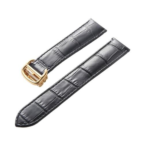 EDVENA Leder-Uhrenarmband, Erste Schicht, Rindsleder, Kompatibles Cartier Tank London-Uhrenarmband, Herren- Und Damenarmband-Zubehör (Color : Black gold buckle, Size : 16mm) von EDVENA