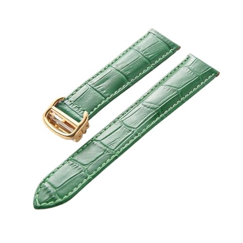 EDVENA Leder-Uhrenarmband, Erste Schicht, Rindsleder, Kompatibles Cartier Tank London-Uhrenarmband, Herren- Und Damenarmband-Zubehör (Color : Green gold buckle, Size : 19mm) von EDVENA