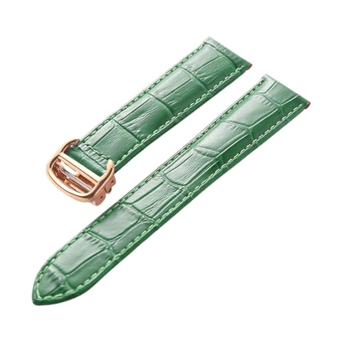 EDVENA Leder-Uhrenarmband, Erste Schicht, Rindsleder, Kompatibles Cartier Tank London-Uhrenarmband, Herren- Und Damenarmband-Zubehör (Color : Green rose buckle, Size : 14mm) von EDVENA