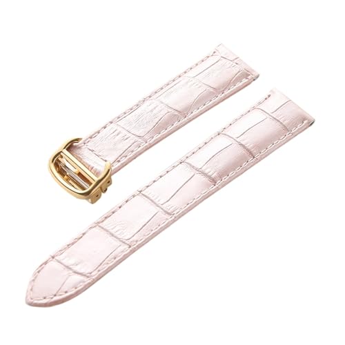 EDVENA Leder-Uhrenarmband, Erste Schicht, Rindsleder, Kompatibles Cartier Tank London-Uhrenarmband, Herren- Und Damenarmband-Zubehör (Color : Pink gold buckle, Size : 14mm) von EDVENA