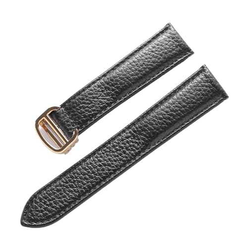 EDVENA Lederarmband Lychee-Muster, Weiches Leder-Uhrenarmband, Ersatz, Kompatibel Mit Cartier Tank Herren- Und Damenarmband (Color : Black gold buckle, Size : 18mm) von EDVENA