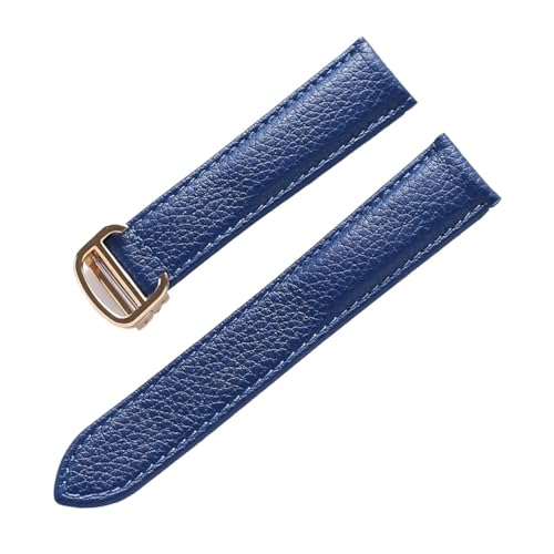 EDVENA Lederarmband Lychee-Muster, Weiches Leder-Uhrenarmband, Ersatz, Kompatibel Mit Cartier Tank Herren- Und Damenarmband (Color : Blue gold buckle, Size : 14mm) von EDVENA