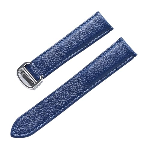 EDVENA Lederarmband Lychee-Muster, Weiches Leder-Uhrenarmband, Ersatz, Kompatibel Mit Cartier Tank Herren- Und Damenarmband (Color : Blue white line, Size : 20mm) von EDVENA