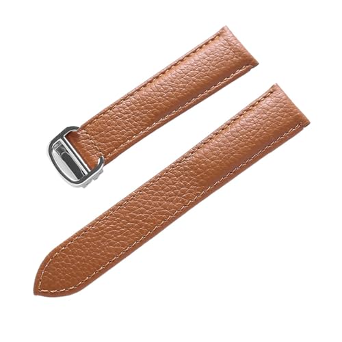 EDVENA Lederarmband Lychee-Muster, Weiches Leder-Uhrenarmband, Ersatz, Kompatibel Mit Cartier Tank Herren- Und Damenarmband (Color : Brown, Size : 14mm) von EDVENA