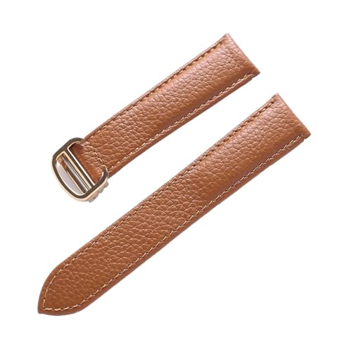 EDVENA Lederarmband Lychee-Muster, Weiches Leder-Uhrenarmband, Ersatz, Kompatibel Mit Cartier Tank Herren- Und Damenarmband (Color : Brown gold buckle, Size : 20mm) von EDVENA