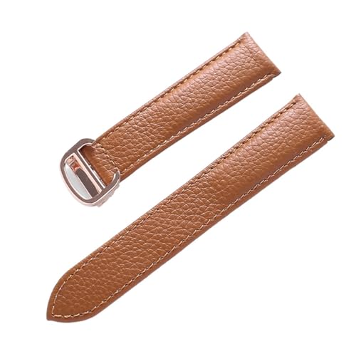 EDVENA Lederarmband Lychee-Muster, Weiches Leder-Uhrenarmband, Ersatz, Kompatibel Mit Cartier Tank Herren- Und Damenarmband (Color : Brown rose buckle, Size : 14mm) von EDVENA