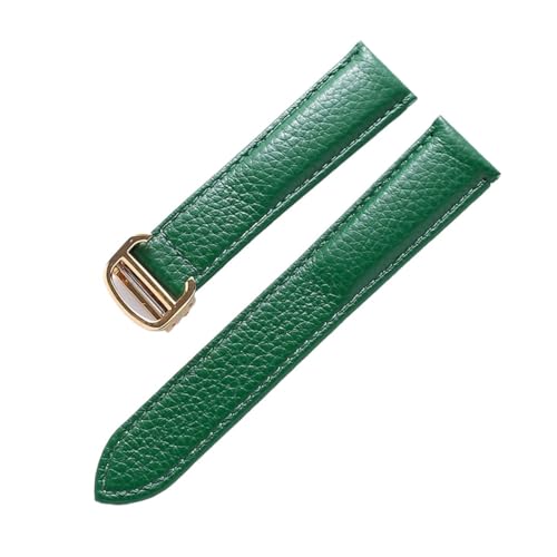 EDVENA Lederarmband Lychee-Muster, Weiches Leder-Uhrenarmband, Ersatz, Kompatibel Mit Cartier Tank Herren- Und Damenarmband (Color : Green gold buckle, Size : 14mm) von EDVENA