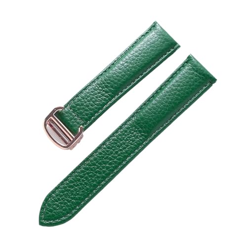 EDVENA Lederarmband Lychee-Muster, Weiches Leder-Uhrenarmband, Ersatz, Kompatibel Mit Cartier Tank Herren- Und Damenarmband (Color : Green rose buckle, Size : 16mm) von EDVENA