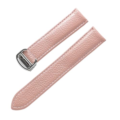 EDVENA Lederarmband Lychee-Muster, Weiches Leder-Uhrenarmband, Ersatz, Kompatibel Mit Cartier Tank Herren- Und Damenarmband (Color : Pink, Size : 17mm) von EDVENA