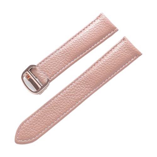 EDVENA Lederarmband Lychee-Muster, Weiches Leder-Uhrenarmband, Ersatz, Kompatibel Mit Cartier Tank Herren- Und Damenarmband (Color : Pink rose buckle, Size : 14mm) von EDVENA