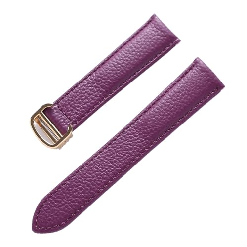 EDVENA Lederarmband Lychee-Muster, Weiches Leder-Uhrenarmband, Ersatz, Kompatibel Mit Cartier Tank Herren- Und Damenarmband (Color : Purple gold buckle, Size : 14mm) von EDVENA