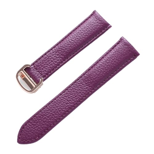 EDVENA Lederarmband Lychee-Muster, Weiches Leder-Uhrenarmband, Ersatz, Kompatibel Mit Cartier Tank Herren- Und Damenarmband (Color : Purple rose buckle, Size : 17mm) von EDVENA