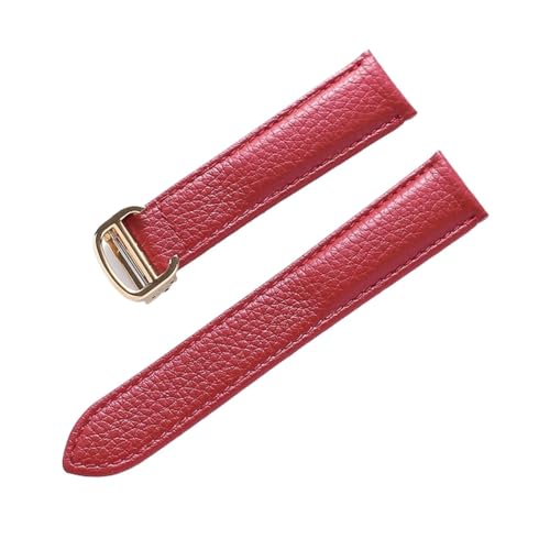 EDVENA Lederarmband Lychee-Muster, Weiches Leder-Uhrenarmband, Ersatz, Kompatibel Mit Cartier Tank Herren- Und Damenarmband (Color : Red gold buckle, Size : 16mm) von EDVENA