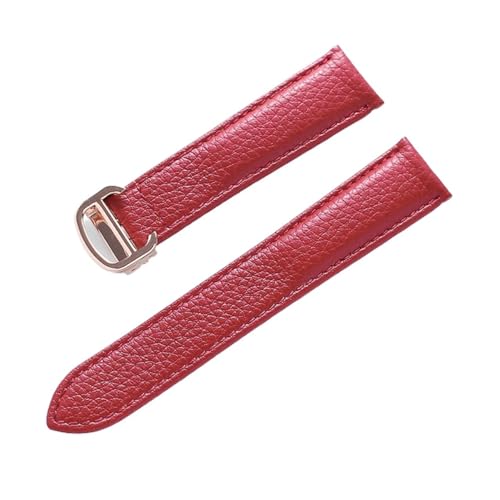 EDVENA Lederarmband Lychee-Muster, Weiches Leder-Uhrenarmband, Ersatz, Kompatibel Mit Cartier Tank Herren- Und Damenarmband (Color : Red rose buckle, Size : 14mm) von EDVENA