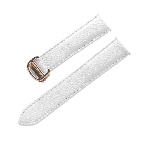 EDVENA Lederarmband Lychee-Muster, Weiches Leder-Uhrenarmband, Ersatz, Kompatibel Mit Cartier Tank Herren- Und Damenarmband (Color : White gold buckle, Size : 14mm) von EDVENA