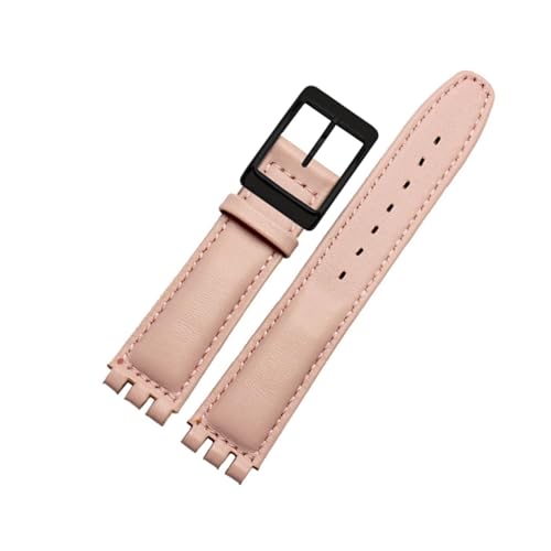 EDVENA Lederarmband wasserdicht kompatibel mit Swatch YIS415 / 414 1 7mm 19mm ersetzen Rindsleder Watch Band Concavo Convex Watch Armband Männer (Color : Pink black buckle, Size : 17mm) von EDVENA