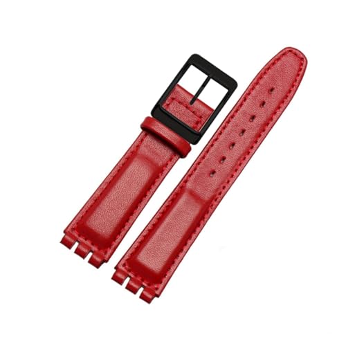 EDVENA Lederarmband wasserdicht kompatibel mit Swatch YIS415 / 414 1 7mm 19mm ersetzen Rindsleder Watch Band Concavo Convex Watch Armband Männer (Color : Red black buckle, Size : 17mm) von EDVENA