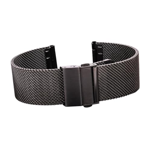 EDVENA Milanese Edelstahl Uhrenarmband Silber Schwarz Damen Herren Armband 16mm - 24mm Metallarmband Faltschließe (Color : Black, Size : 16mm) von EDVENA