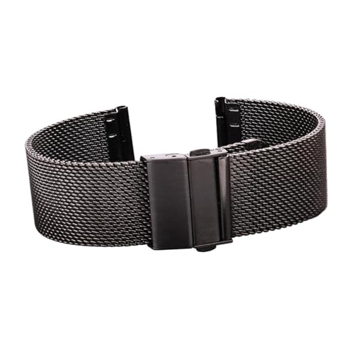 EDVENA Milanese Edelstahl Uhrenarmband Silber Schwarz Damen Herren Armband 16mm - 24mm Metallarmband Faltschließe (Color : Black, Size : 22mm) von EDVENA