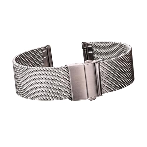 EDVENA Milanese Edelstahl Uhrenarmband Silber Schwarz Damen Herren Armband 16mm - 24mm Metallarmband Faltschließe (Color : Silver, Size : 18mm) von EDVENA