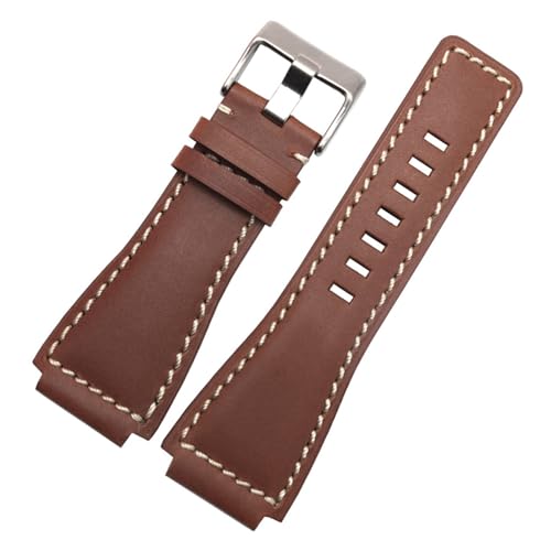 EDVENA Mode Echtes Leder Armband Herren Uhrenarmband 24mm Armband Konvexe Schnittstelle Armbanduhren Band 35 * 24mm (Color : Brown silver buckle) von EDVENA