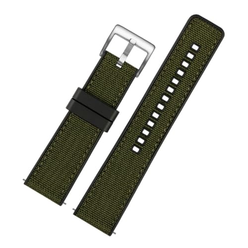 EDVENA Nylon Canvas Rubber Watch Strap Herren Silikon Bottom Wasserdicht Butterfly Buckle Wrist Band Armband Zubehör 20mm 22mm 24mm (Color : Army green 01, Size : 20mm) von EDVENA