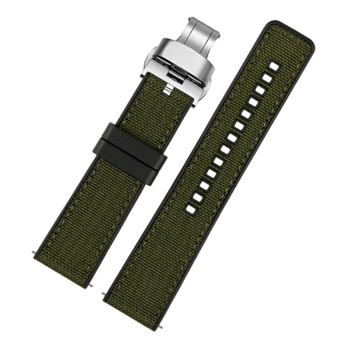 EDVENA Nylon Canvas Rubber Watch Strap Herren Silikon Bottom Wasserdicht Butterfly Buckle Wrist Band Armband Zubehör 20mm 22mm 24mm (Color : Army green 03, Size : 20mm) von EDVENA