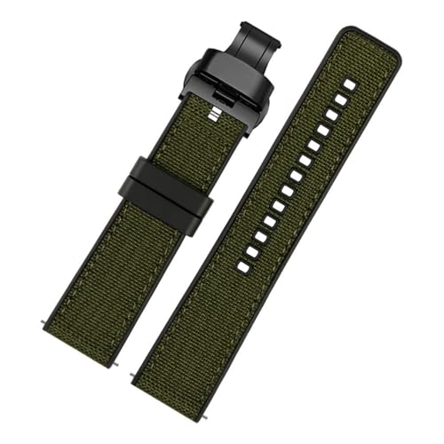 EDVENA Nylon Canvas Rubber Watch Strap Herren Silikon Bottom Wasserdicht Butterfly Buckle Wrist Band Armband Zubehör 20mm 22mm 24mm (Color : Army green 04, Size : 20mm) von EDVENA