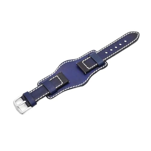 EDVENA Retro handgemachte Männer Armbanduhrarmband 20mm 22mm Leder Manschette Uhr Armband Gelb Blau Schwarz Grün Rote Farbe Uhrenband (Color : Blue, Size : 20mm) von EDVENA