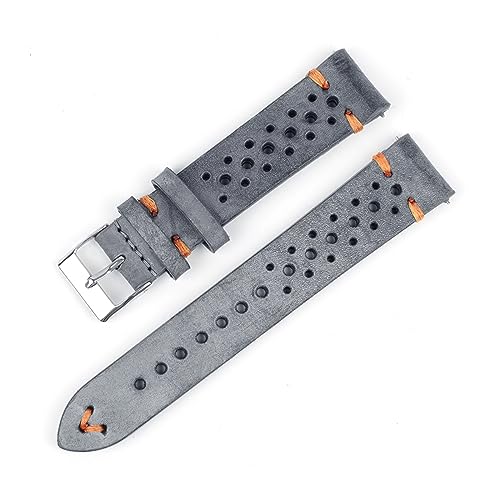 EDVENA Rindsleder Handgefertigtes Poröses Uhrenarmband Atmungsaktives Ölwachs-Uhrenarmband 18 Mm 20 Mm 22 Mm 24 Mm Herren-Armbanduhr (Color : Gray-orange line, Size : 18mm) von EDVENA